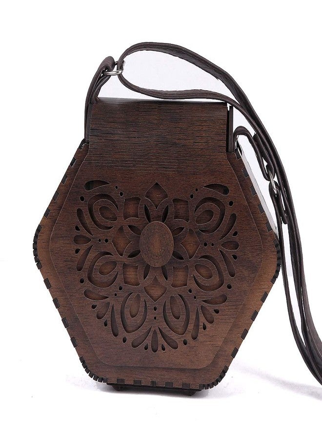 Om Shree Women's Decorative Lesser Cutting Wooden Purse Ladies wallet, Latest Handbags for woman with Leather Belt (1811) - Image 3